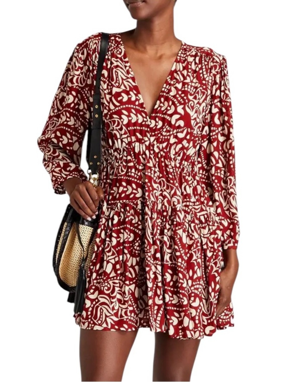 BA&SH Kimy Printed Crepe De Chine Mini Dress Terracotta Size 8